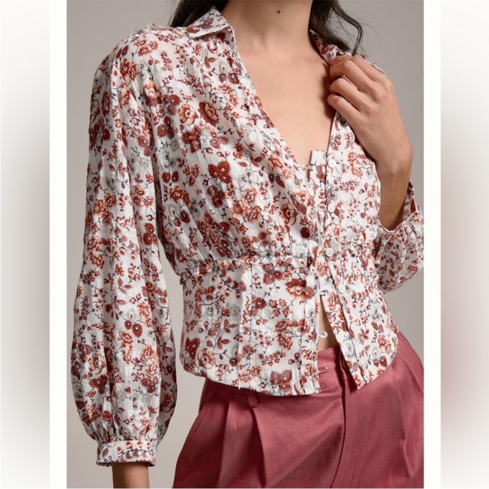 NWT Anthropologie floral corset blouse size L